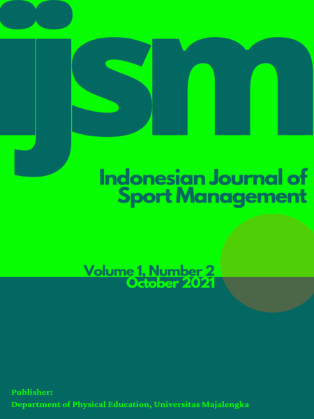 					View Vol. 1 No. 2 (2021): INDONESIAN JOURNAL OF SPORT MANAGEMENT
				